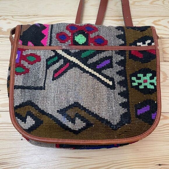 EM MAY Turkish Kilim Wool Handbag Crossbody Messenger Bag Purse Unique Suede - Picture 7 of 10